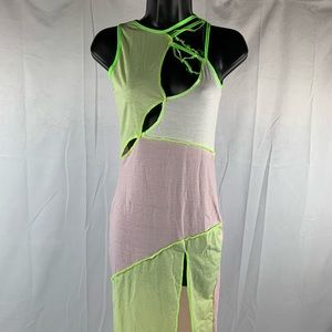 NWT Pretty Little Thing Asymmetrical Cut Out MIDI Dress Overlock Seam Size 6